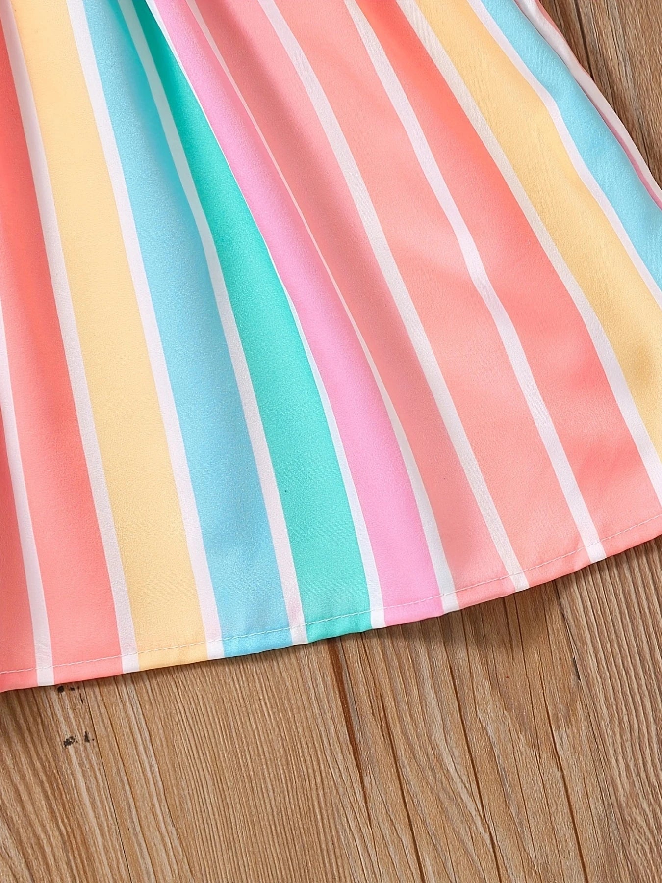 Girls' striped parallel pleated ruffle A-line dress