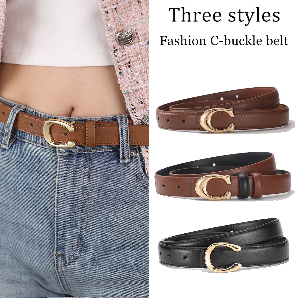 2-3pcs Fashion C-buckle Belt Simple Women Jeans Skirt Automatic Buckle Belt Trendy Women Birthday Party Gifts