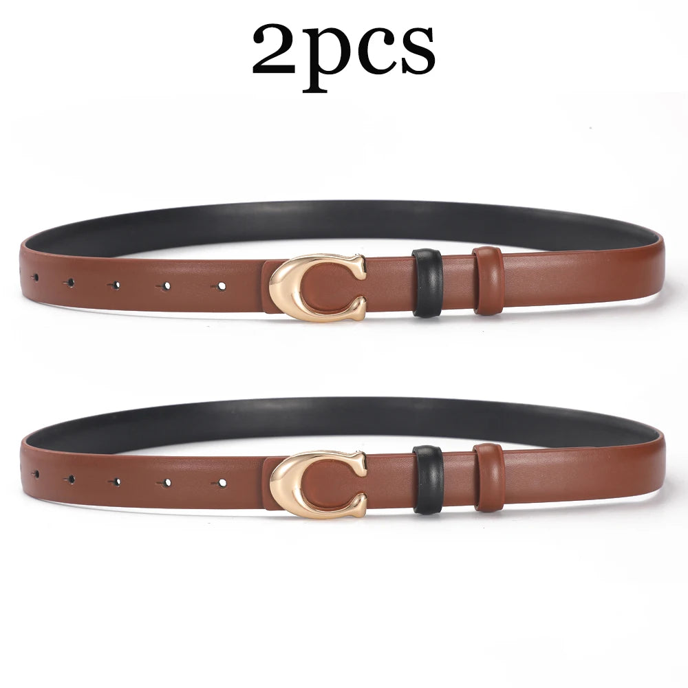 2-3pcs Fashion C-buckle Belt Simple Women Jeans Skirt Automatic Buckle Belt Trendy Women Birthday Party Gifts