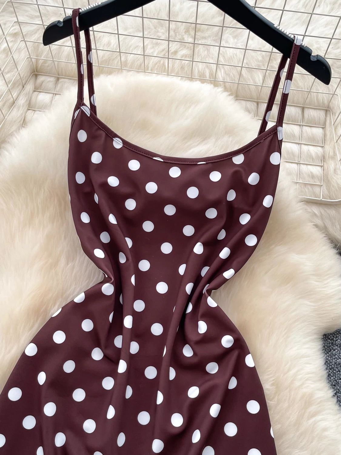 Polka Dot Halter Neck High Waist Slim Fit A-Line Dress Women Summer Sweet Commute Korean Style Polyester Fiber Sleeveless