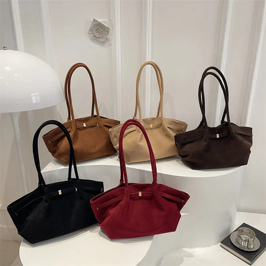 Faux Suede Shoulder Bag Women Fashion Commute Tote Bag Casual Underarm Bucket Purse Fall Daily Luxury Handbag