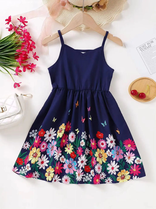 Kids Girl Summer New Sling Dress for Children Girl 4-7 Years