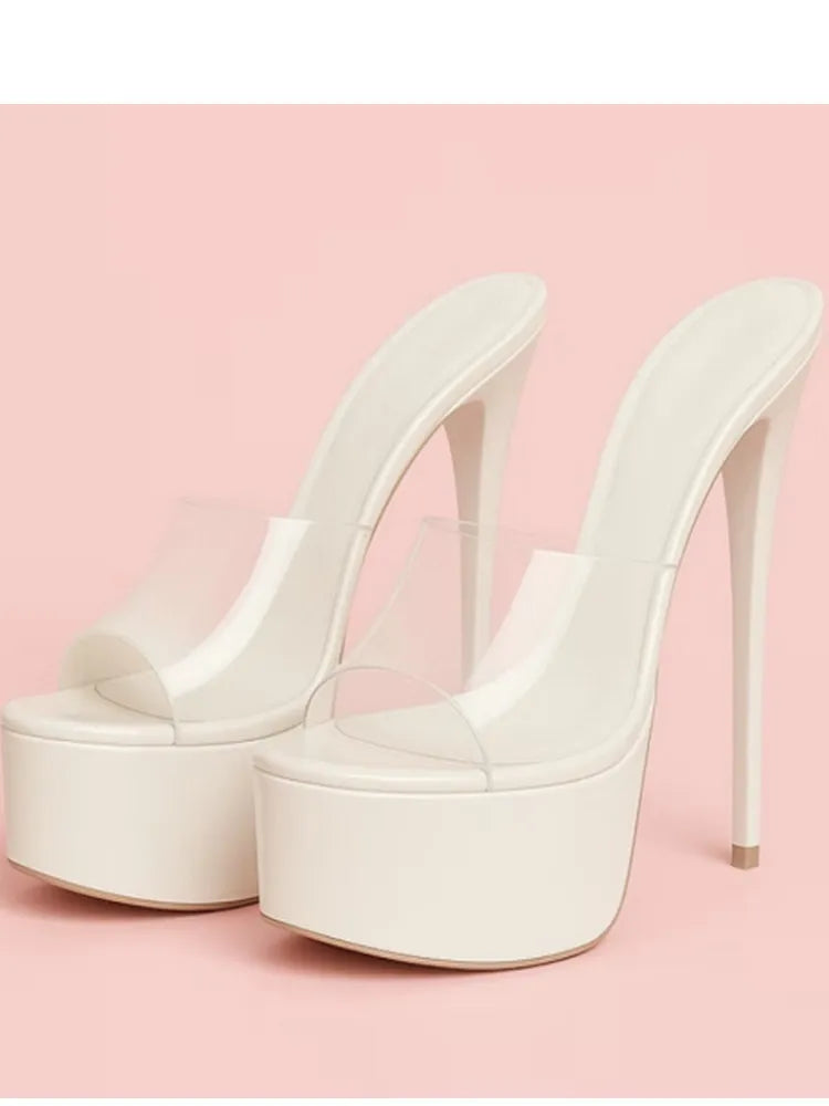 2026 Summer New Women's Thick Bottom, Fine High Heels, Toothed Cool Slippers, Fashion Show, Party, Ultra High Heel Sandals