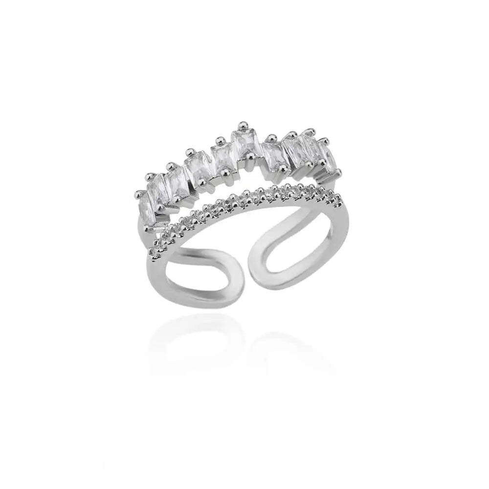 White Zircon Flower Leaf Shape Stainless Steel Rings For Women Adjustable Aesthetic Wedding Ring Light Luxury Female Jewelry BFF