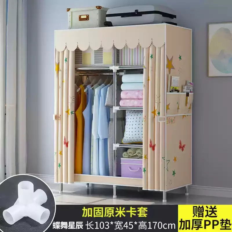‌Portable Fabric Closet, Multi-Tier Steel Wardrobe, Rust-Resistant Compact Cabinet Waterproof Storage Organizer with Multi-Color