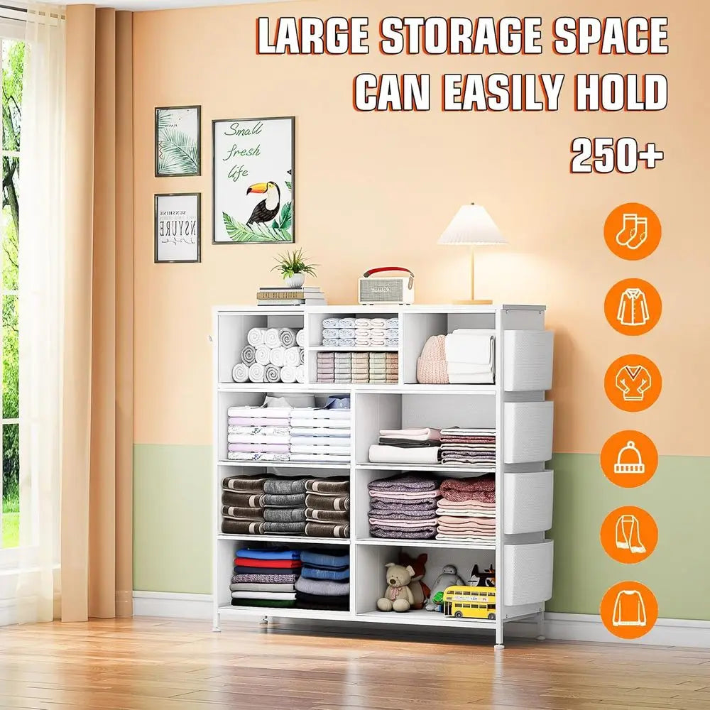 White Wooden Top Chest with Side Drawers, Hooks for Bedroom, Living Room, or Hallway
