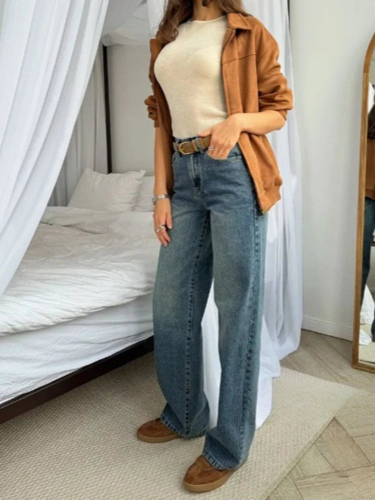 Y2K Vintage Jeans Women Loose Harajuku Casual Denim Pants High Waist Wide Leg Jeans Streetwear Female Pockets Trousers