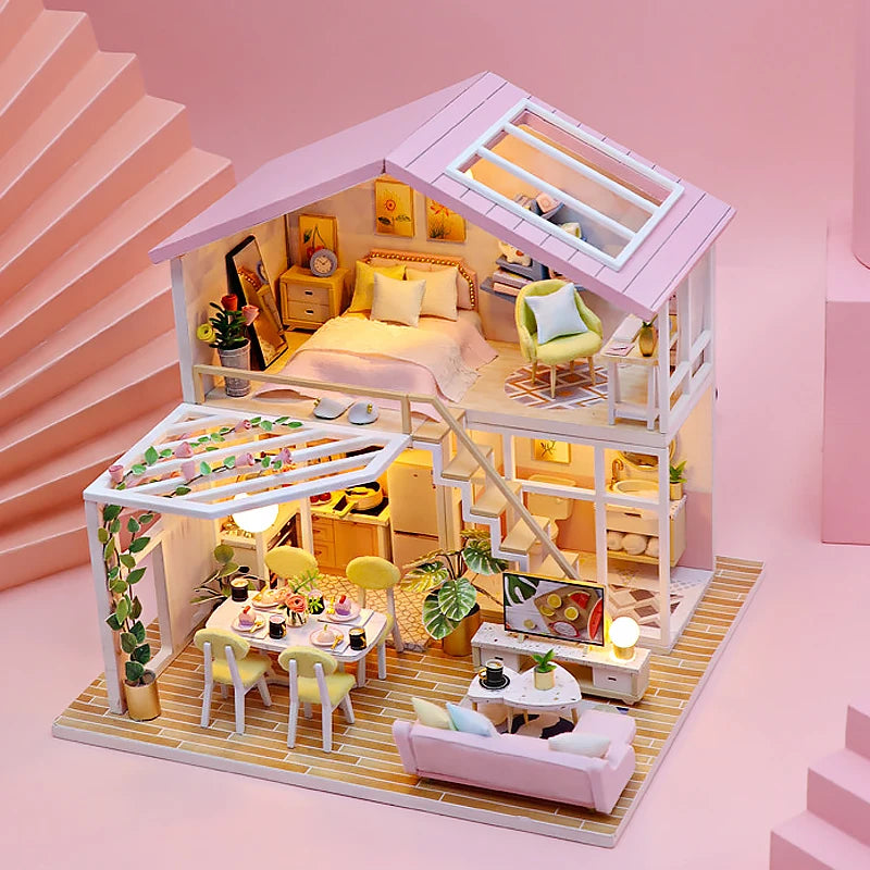 Wooden Miniature Doll House 3D Puzzle Assembly