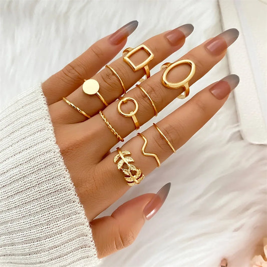 11 Pcs/Set Olive Branch Leaf Rings Set for Women Combination Creative Joint Ring Fashion Party Jewelry Gift