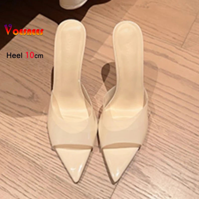 Pointed Toe Slippers For Ladies Fashion Leopard Print 2026 Summer Mules Shoes 10CM Thin High Heels Elegant Women Suede Sandals