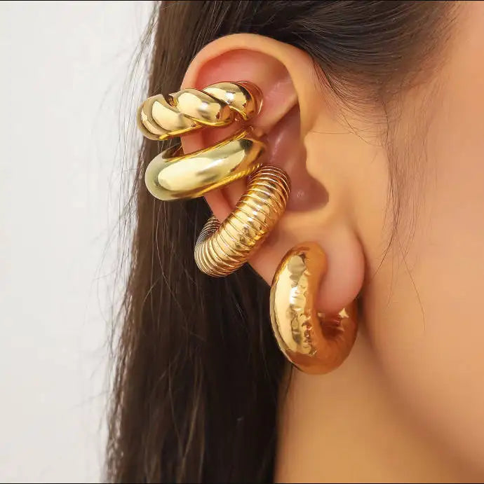 5pcs/set Trendy Elegant Design Ear Cuff Classic Elegant Style Gifts Women's No Piercing Clip silver Earrings Circle Leaf Shaped