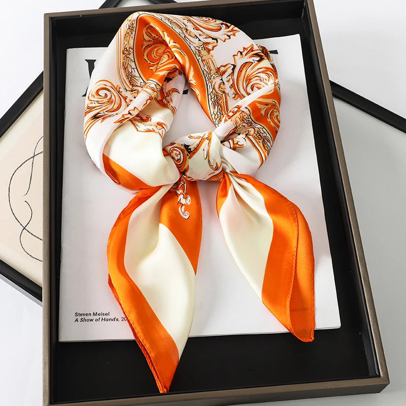 Luxury Popular 70X70CM Shawls Print Headcloth Four Seasons Sunscreen Small Fashion Letter Silk Scarves bandanna foulard