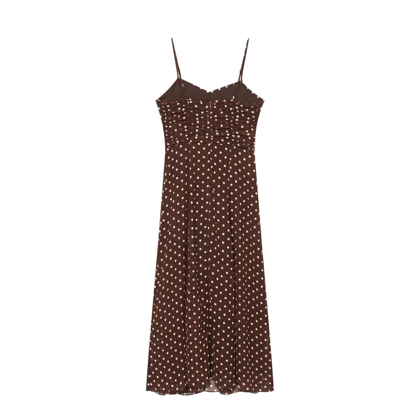 New Arrival French Simple Style V-neck Sleeveless Polka Dot Print Long Strapless Dress Elegant Atmosphere A-line Skirt Polyes...