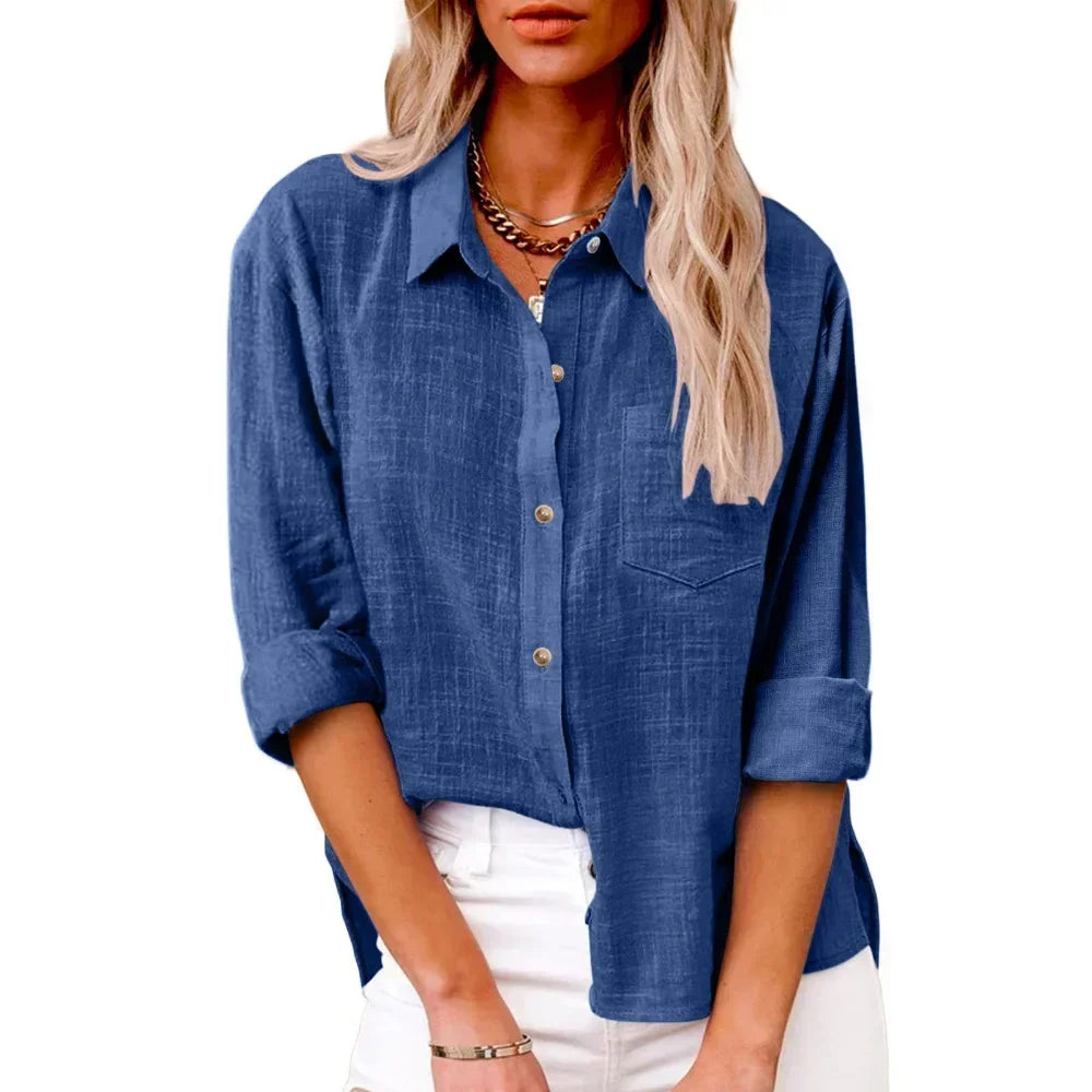 Cotton Linen Long Sleeve Shirts for Women T Shirt