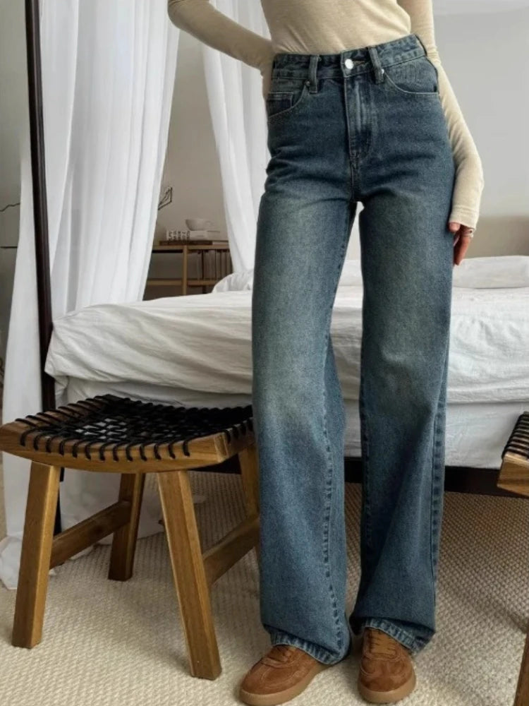 Y2K Vintage Jeans Women Loose Harajuku Casual Denim Pants High Waist Wide Leg Jeans Streetwear Female Pockets Trousers
