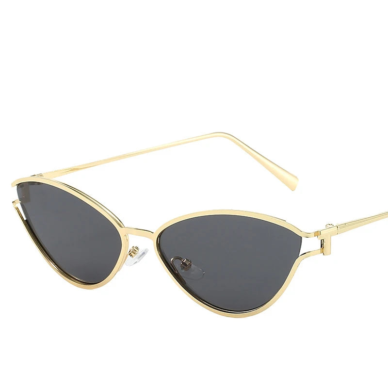 Brand Small Cat Eye Sunglasses Women Luxury 2042 Unique Metal Frame Brown Sun Glasses Trendy UV400 Eyewear Shades Vintage