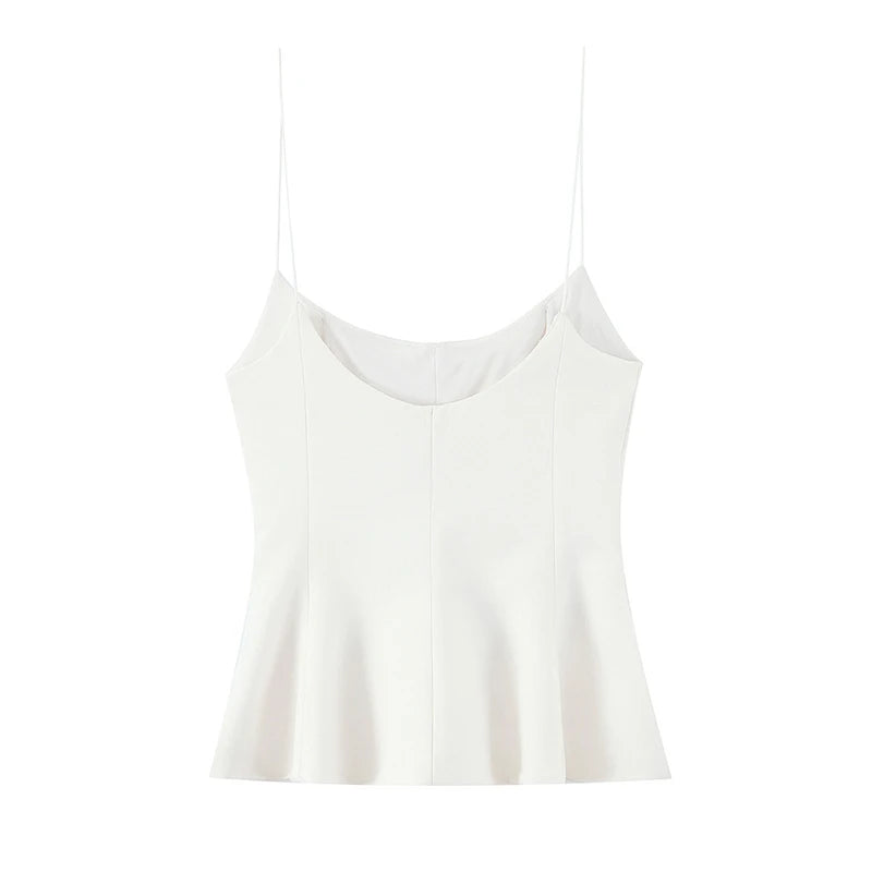 Willshela Women Fashion Solid Pleated Backless Side Zipper Tops Vintage Thin Straps Square Collar Female Chic Lady Camis