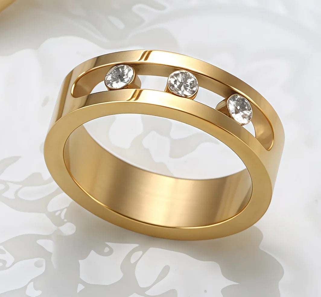 Stainless Steel Diamond Embedded Geometric Ring Necklace Bracelet Earring Set Fashionable Mobile Stone Mount Jewelry