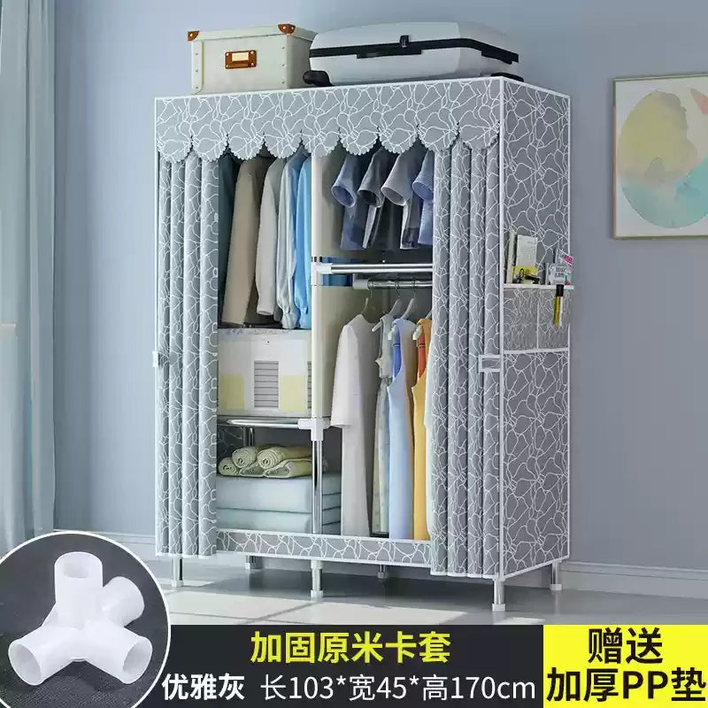 ‌Portable Fabric Closet, Multi-Tier Steel Wardrobe, Rust-Resistant Compact Cabinet Waterproof Storage Organizer with Multi-Color