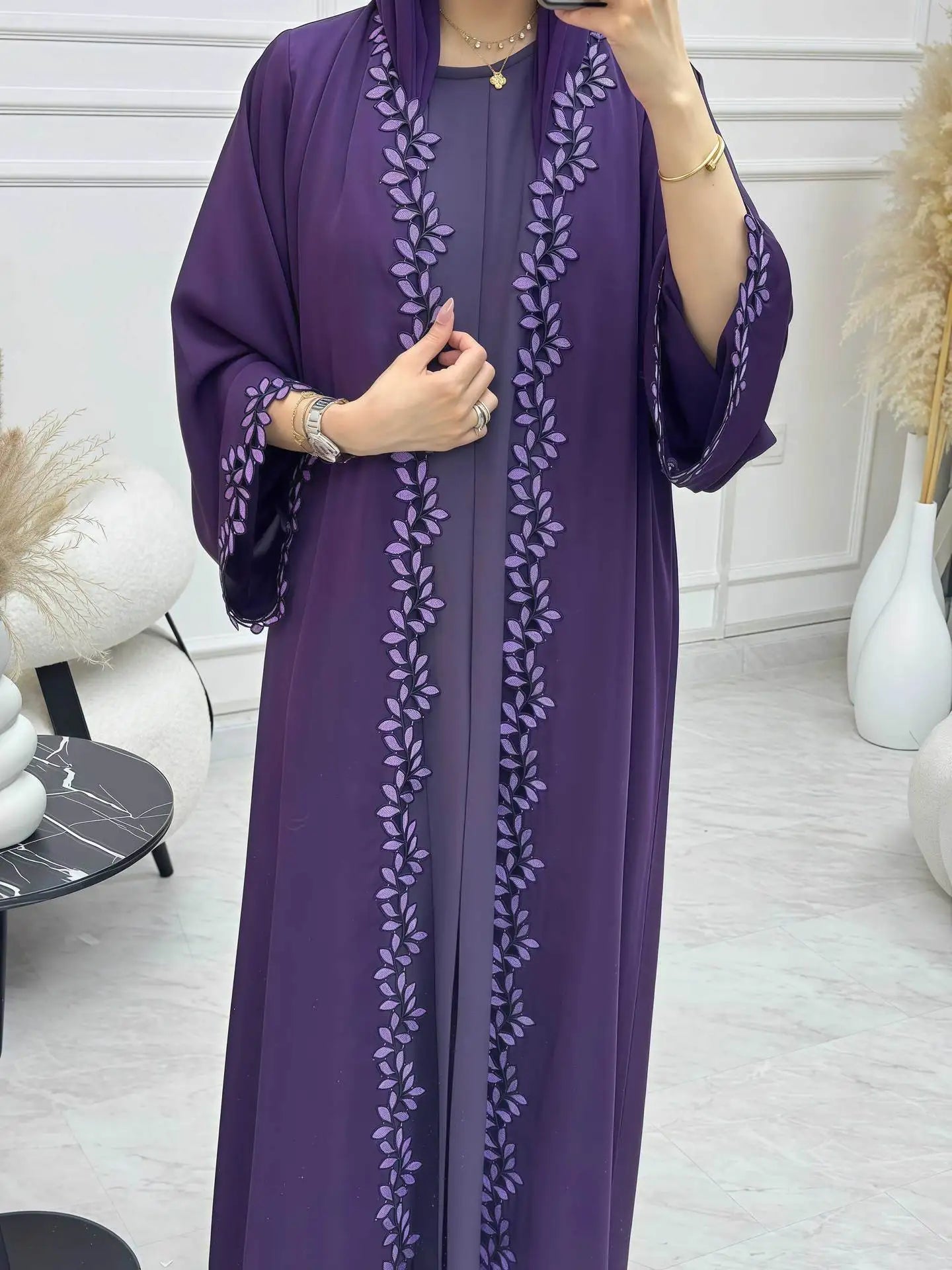 Lace Kaftan Elegant Maxi Evening Kaftan Muslim Modest Resort Kaftan Embroidered Fashionable Robe Jalabiya For Women Summer