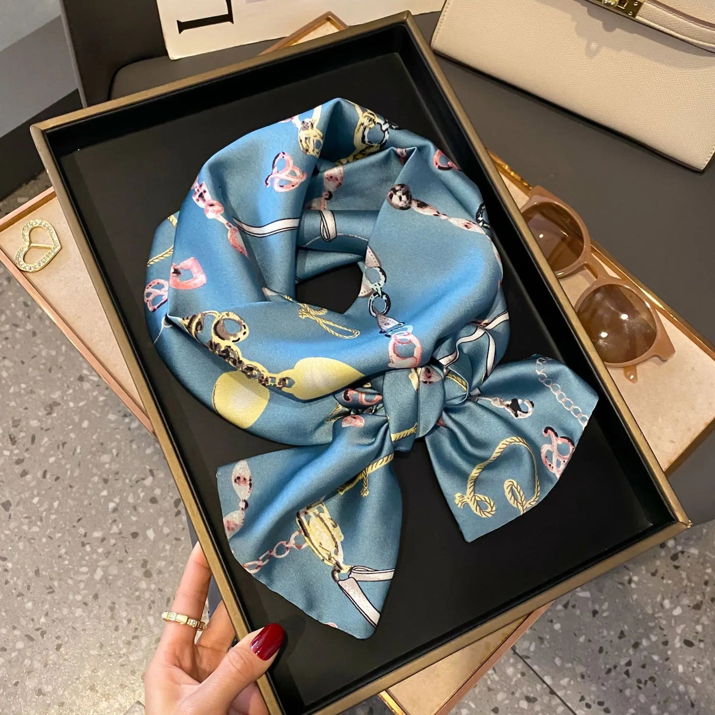 Long Silk Scarf Bag Tie Women Neck Skinny Scarves Hair band Foulard Horse Print Brand Lady Neckerchief Ribbon