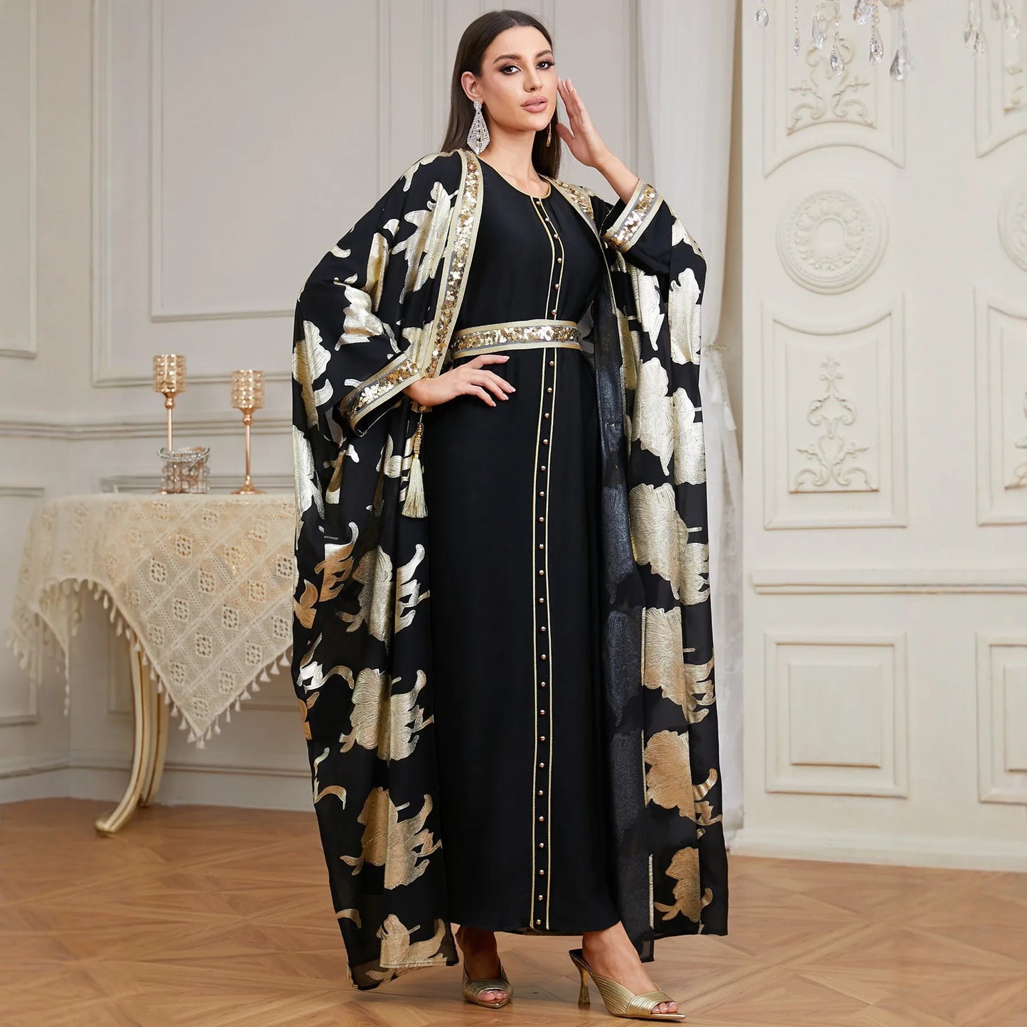 2PCS Dubai Abaya Dress Turkey Kaftan