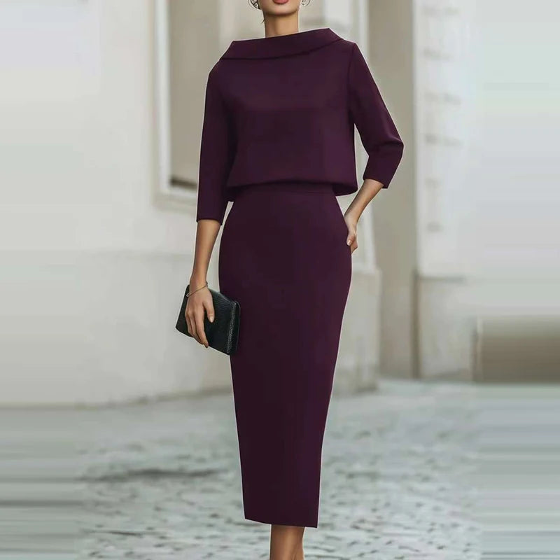 Fashion O-neck Long Sleeve Tops Skirts Matching Sets Elegant Solid Slim Half Skirts Sets Temperament Simple Wrap Hips Skirts Set