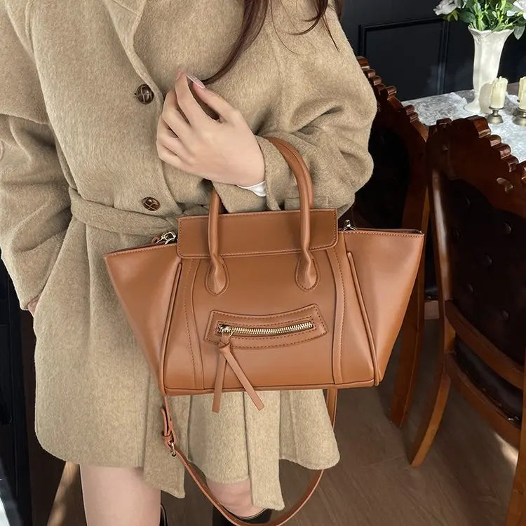 Luxury Designer PU Leather Lichee Pattern Women's Handbag Retro Crossbody Bag Large Wings Bucket Tote