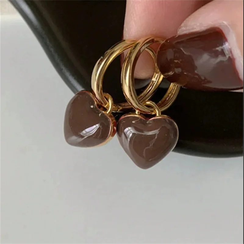 Romantic Pink Heart Shape Drop Earrings for Women Minimalist Gold Color Geometry Hoop Earrings Girl Temperament Party Jewelry
