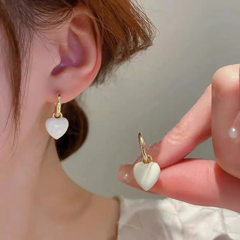 Romantic Pink Heart Shape Drop Earrings for Women Minimalist Gold Color Geometry Hoop Earrings Girl Temperament Party Jewelry