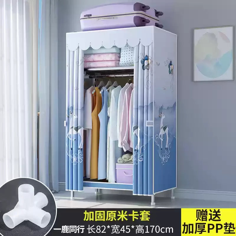 ‌Portable Fabric Closet, Multi-Tier Steel Wardrobe, Rust-Resistant Compact Cabinet Waterproof Storage Organizer with Multi-Color