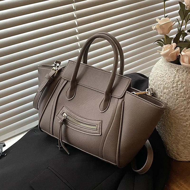 Luxury Designer PU Leather Lichee Pattern Women's Handbag Retro Crossbody Bag Large Wings Bucket Tote