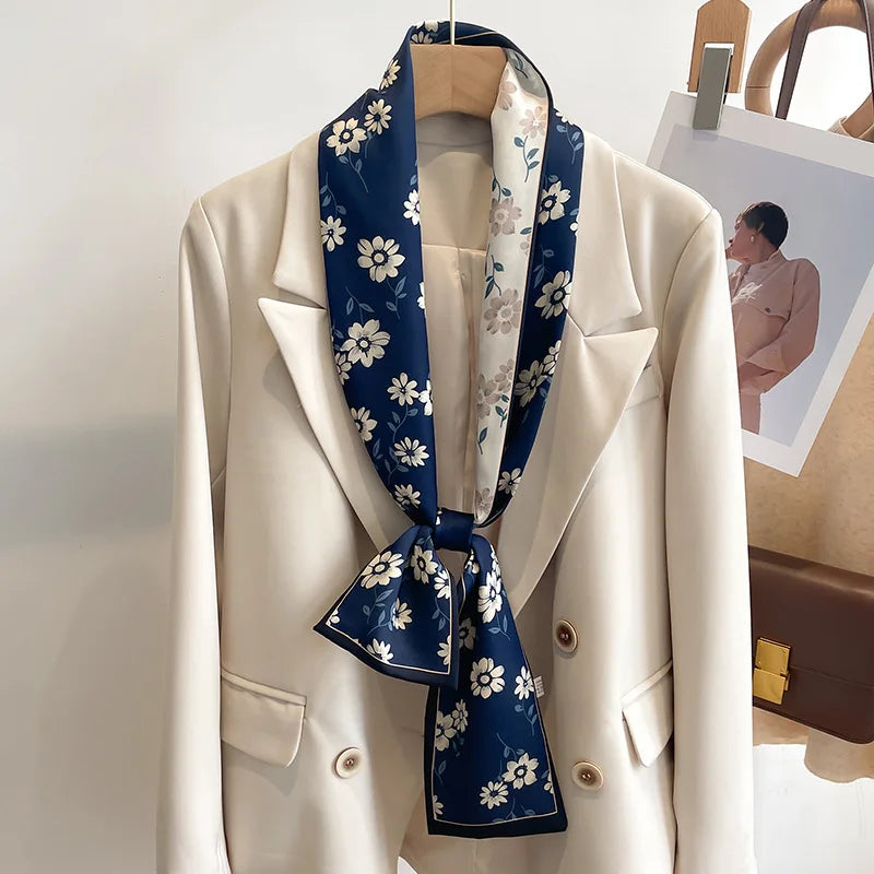 50 Color New Women Silk Feel Printed Design Scarf Shawl Fashion Luxury Long Narrow Small Silk Scarves Ladies Headband Headscarve