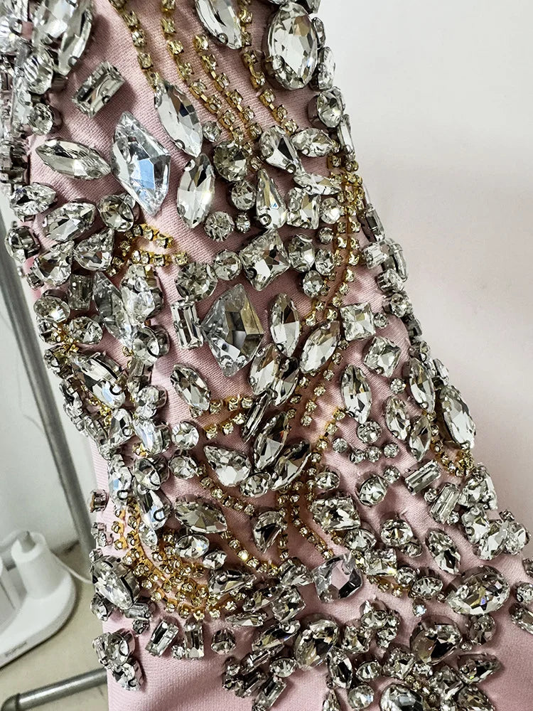 HIGH STREET Newest 2026 Designer Fashion Women's Long Sleeve Diamonds Beaded  Long Sleeved Dress