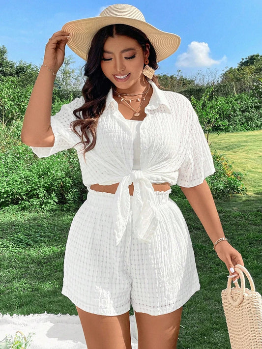 Women's Summer 2026 Pure Color Cutout Beach Knit Suit in Polyester