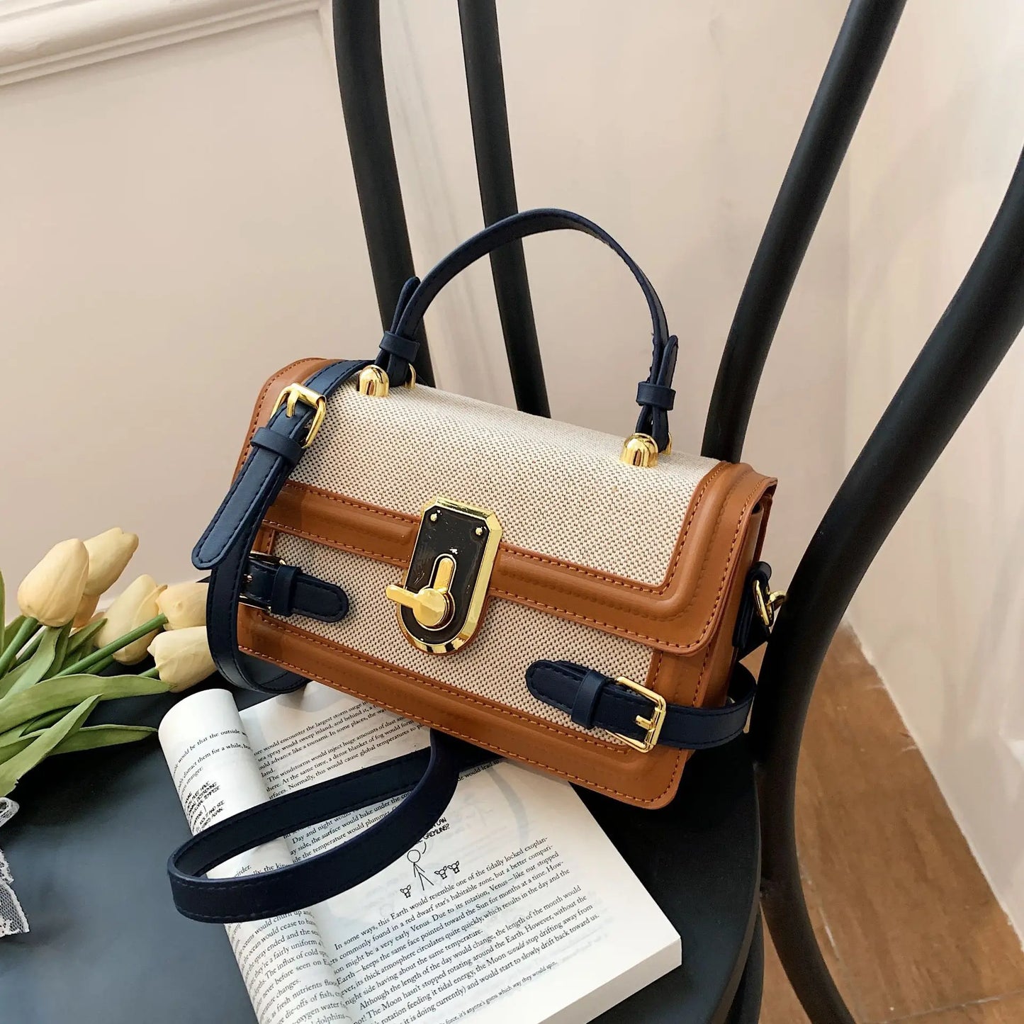 Trendy Two-Tone Crossbody & Handbag – Vintage-Inspired Women’s Shoulder Bag for Fashion Lovers