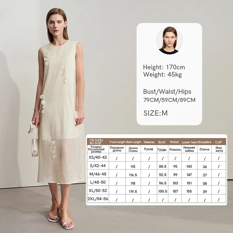 Amii Women's Dress Minimalist Solid Color Mulberry Silk Cotton Blend Sleeveless Three Dimensional Studded Flower Dress 12542104