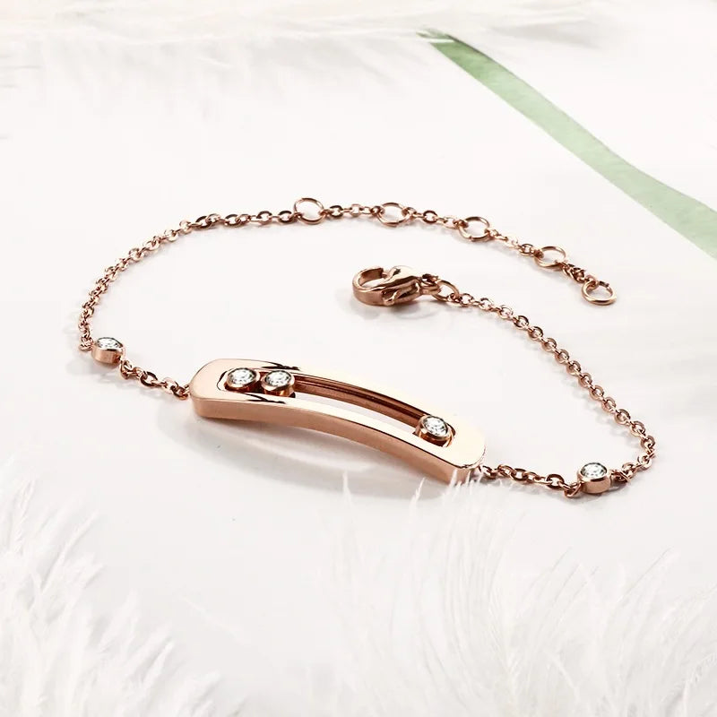 Stainless Steel Diamond Embedded Geometric Ring Necklace Bracelet Earring Set Fashionable Mobile Stone Mount Jewelry