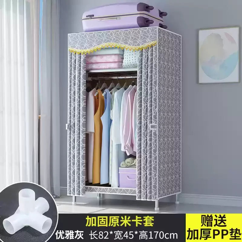 ‌Portable Fabric Closet, Multi-Tier Steel Wardrobe, Rust-Resistant Compact Cabinet Waterproof Storage Organizer with Multi-Color
