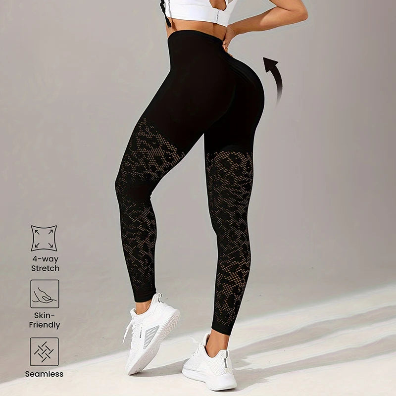 2026 Hollow Out Sports Leggings Women Spring Summer Comfy Breathable Jacquard Mesh Leggings Elegant Slim Fit Stretch Tights