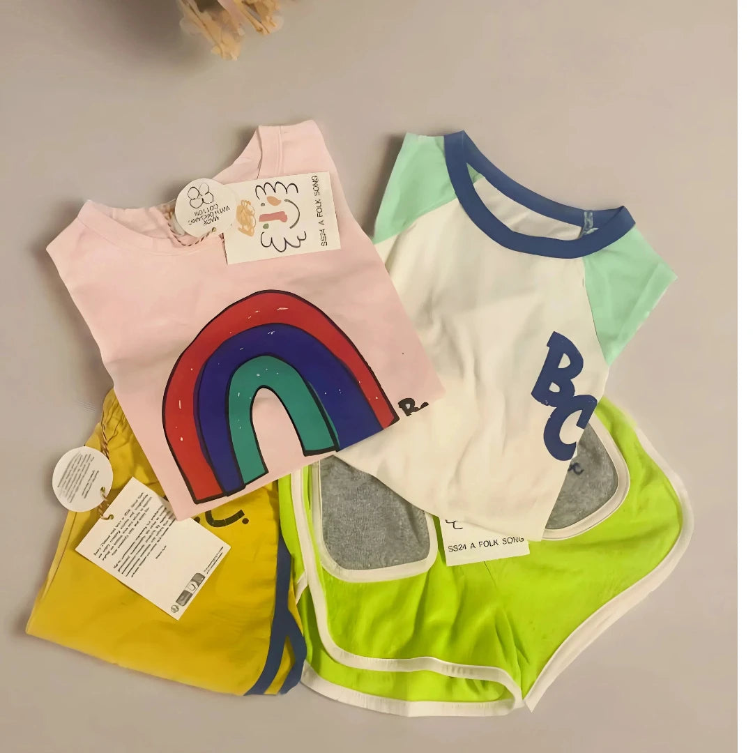 Summer Children's Casual T-Shirt Cartoon Print Short Sleeve Fun Inner Wear Korea Style Leisure INS New Product for Kids 2026