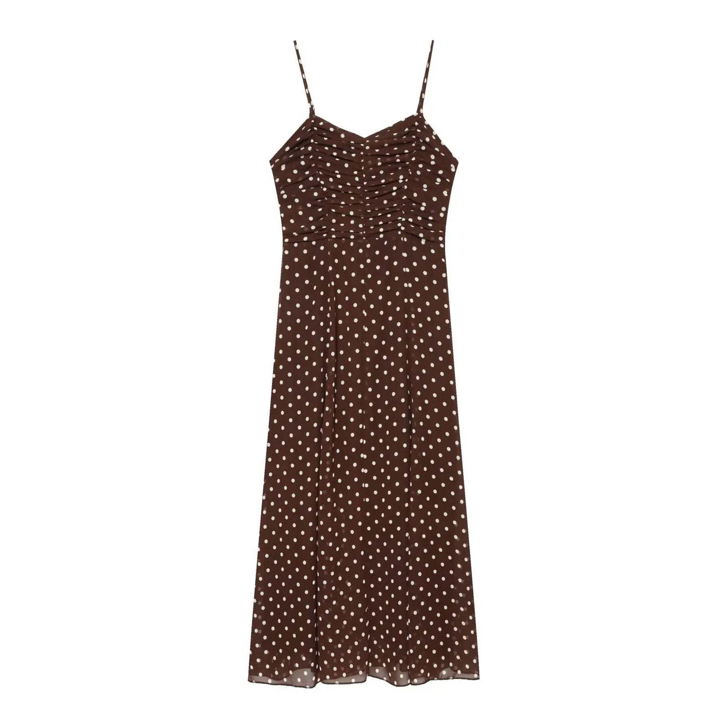 New Arrival French Simple Style V-neck Sleeveless Polka Dot Print Long Strapless Dress Elegant Atmosphere A-line Skirt Polyes...