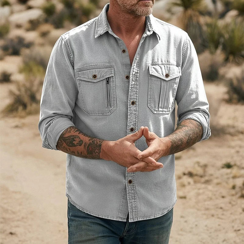 Fashion Mens Solid Color Cargo Shirt Linen Breathable Long Sleeve Buttoned Casual Shirts 2026 Spring Autumn Stylish Men Cardigan