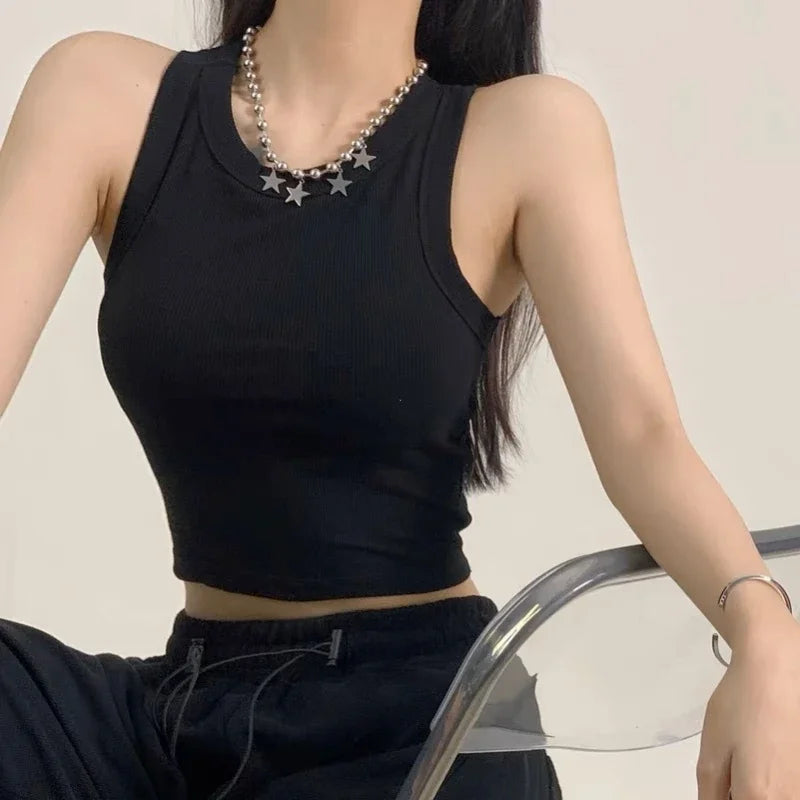 Sports Tank Tops With Bra Pad Casual Crop