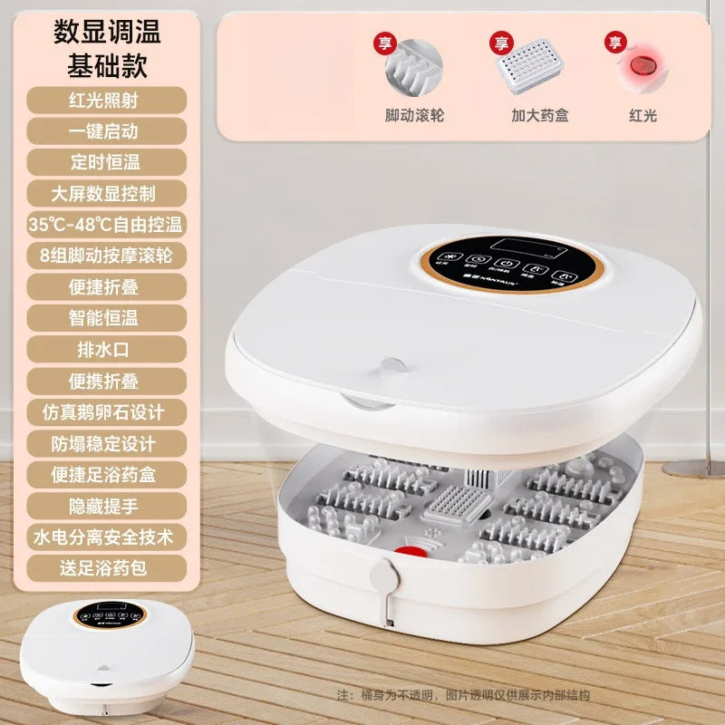 Automatic Heated Thermostatic Foot Soaking Bucket, Folding Portable Footbath, Household Electric Massage Foot Wash Bucket