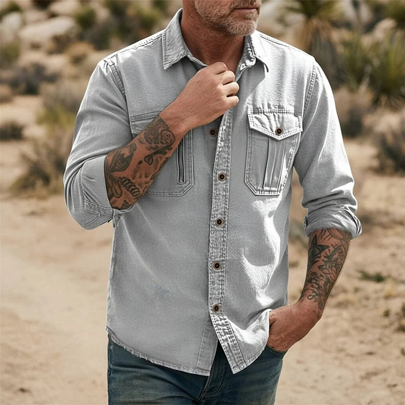 Fashion Mens Solid Color Cargo Shirt Linen Breathable Long Sleeve Buttoned Casual Shirts 2026 Spring Autumn Stylish Men Cardigan