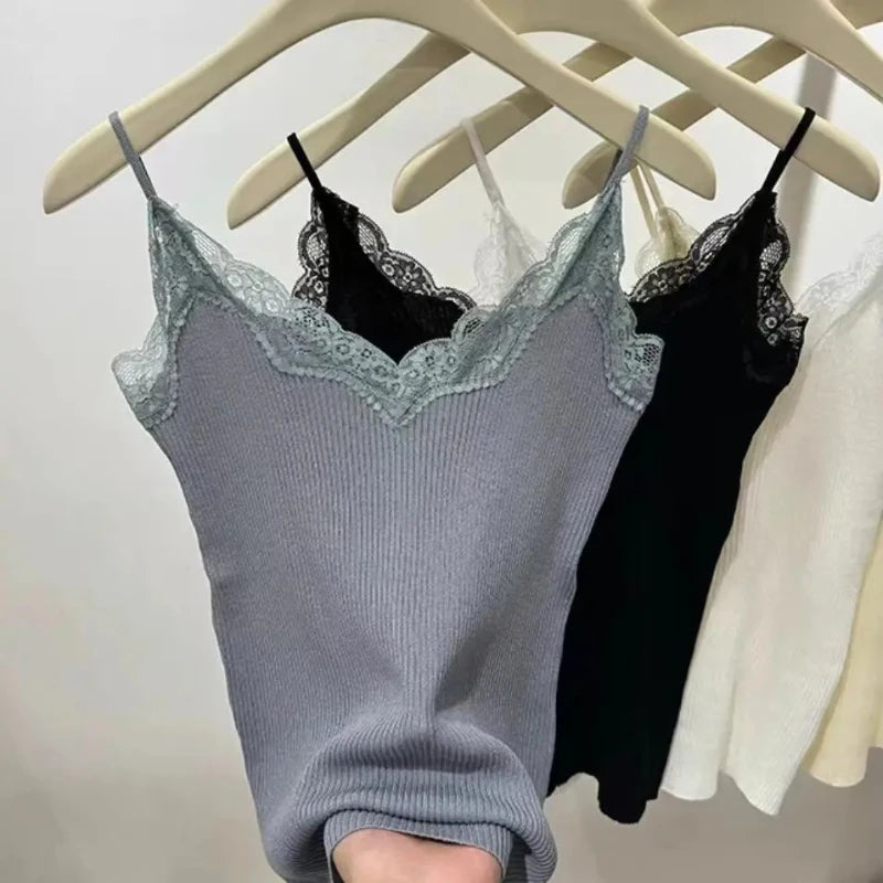 2026 Summer Lace Tank Top Korean Sleeveless Black Vest Women Cropped Cute Camis Sexy White Tank Tops Female Y2k Clothes