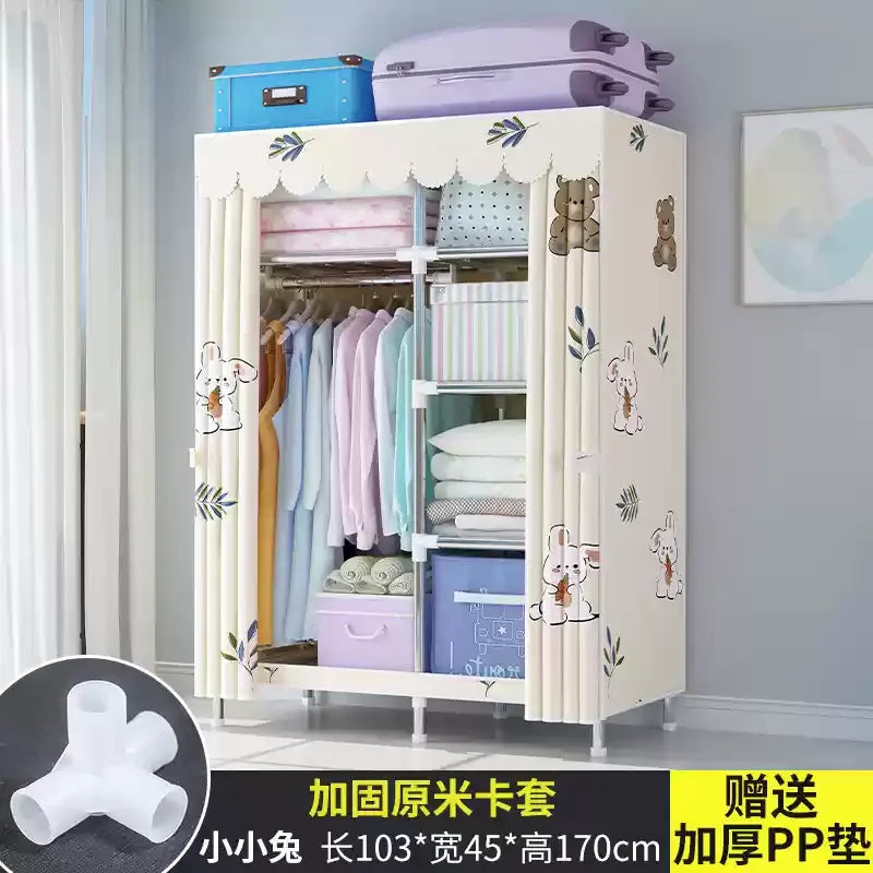 ‌Portable Fabric Closet, Multi-Tier Steel Wardrobe, Rust-Resistant Compact Cabinet Waterproof Storage Organizer with Multi-Color