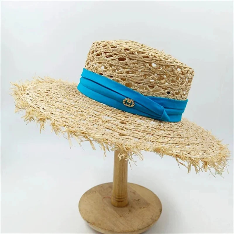 French Straw Hat Elegant Women's Outdoor