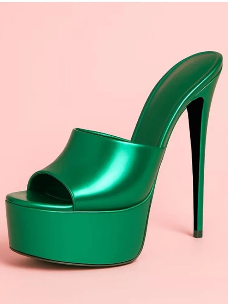 2026 Summer New Women's Thick Bottom, Fine High Heels, Toothed Cool Slippers, Fashion Show, Party, Ultra High Heel Sandals